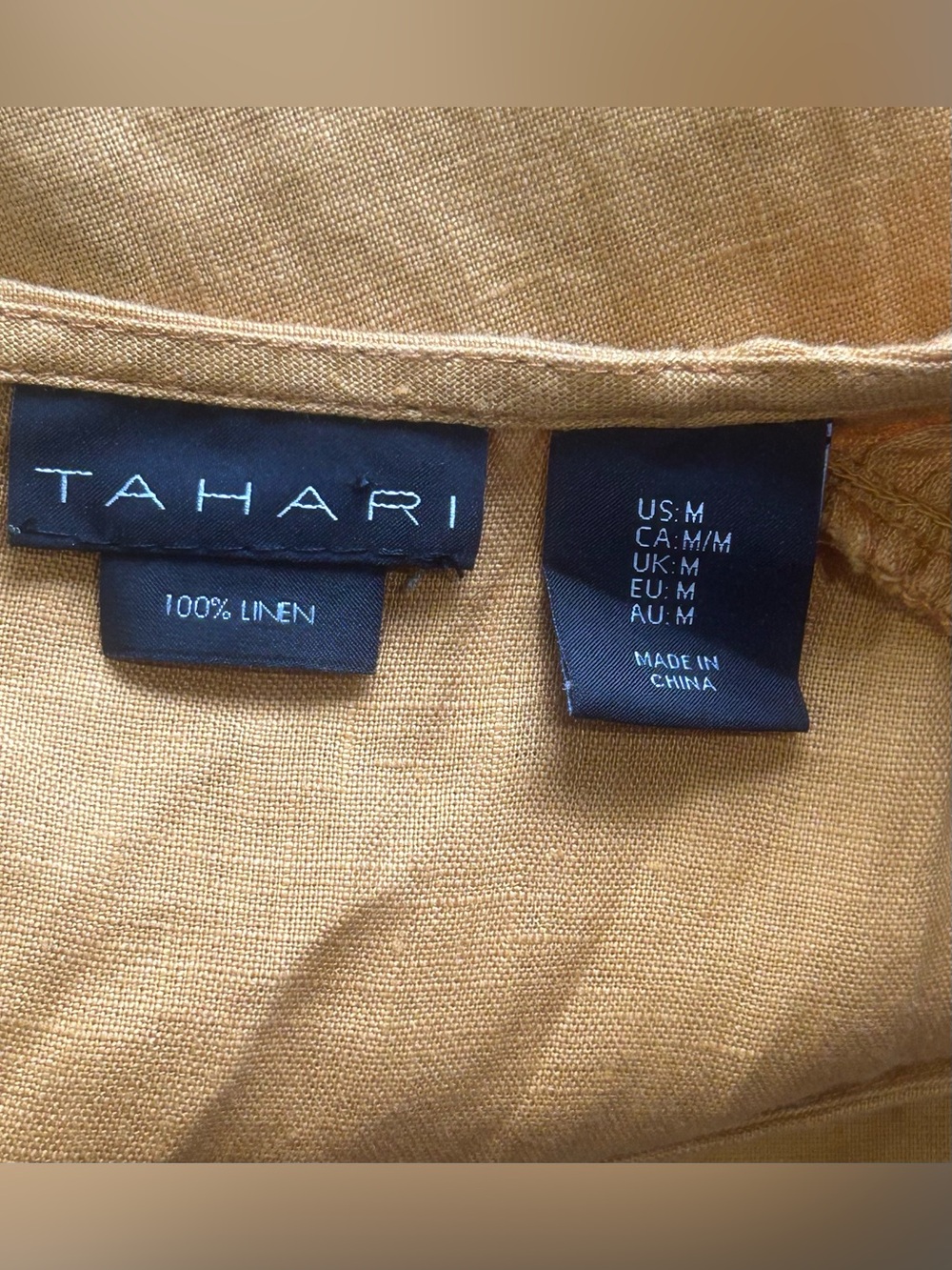 Tahari 100% Linen Shift Dress Mustard Yellow Sleeveless Pockets M Lagenlook Boho - Picture 9 of 10